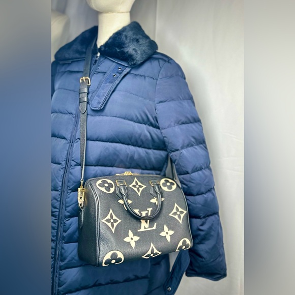 NEW Louis Vuitton Black & Beige Monogram Empreinte Leather Speedy Bandoulière 25 - Picture 17 of 17